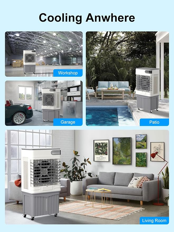 Uthfy Swamp Cooler, 41 Inch Evaporative Air Cooler with 13.5 Gal Large Water Tank, 3600 CFM, 120° Oscillation, 3 Modes & 3 Speeds, Remote, 12 H Timer, 4 Ice Packs, Portable Air Conditioner for Outdoor