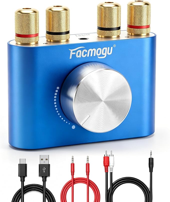 Facmogu F900S 160W Mini Bluetooth 5.0 Power Amplifier, 2 Channel 80Wx2 Stereo Hi-Fi Digital Amp, Portable Wireless Audio Receiver Sound Speaker Amplifer, AUX/USB/Bluetooth Input & 12V Power Supply