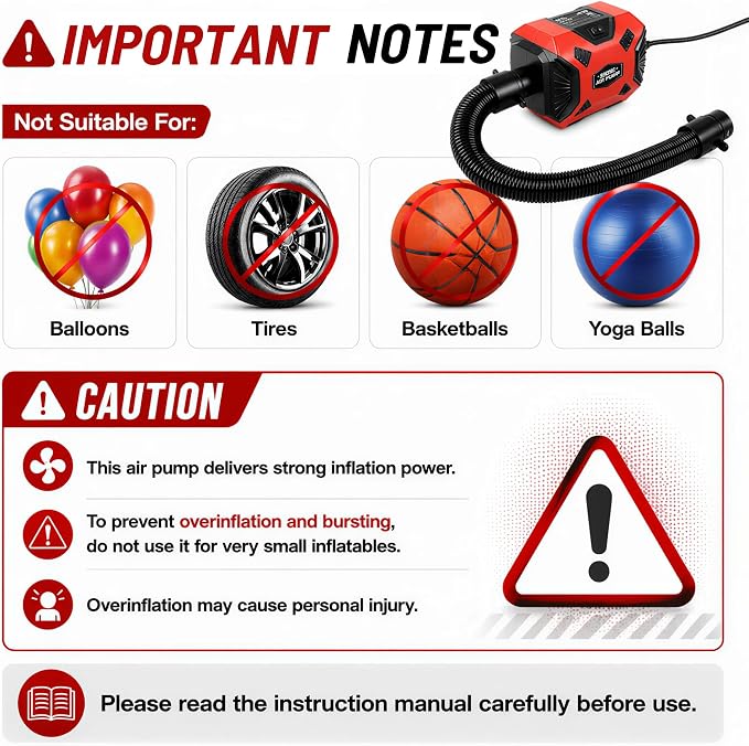 600W Electric Air Pump for Inflatables, High Power Air Mattress Pump with 6 Nozzles, Quick Inflate & Deflate Air Pump for Pool Floats, Vacuum Storage Bags, Swim Rings, Inflatable Toys
