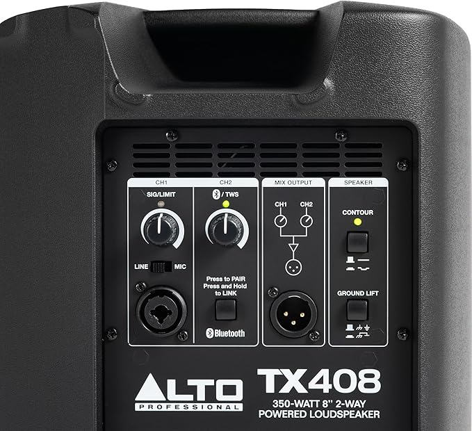 ALTO TX408 350W 8" Powered PA Speaker with Bluetooth, 2-Channel Mixer, Line Level for Mobile DJs and Musicians, for Small Venues, Rehearsals and Events