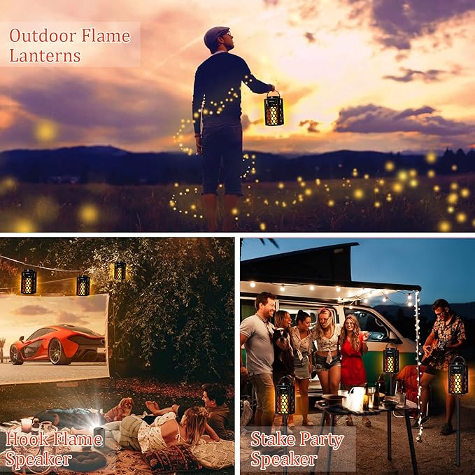 Gifts for Men Him Husband Boyfriend, Waterproof Portable Bluetooth Speaker with LED Torch Flame Lights, 10W Deep Bass for Patio Garden Backyard Birthday Gifts (1 Pack)