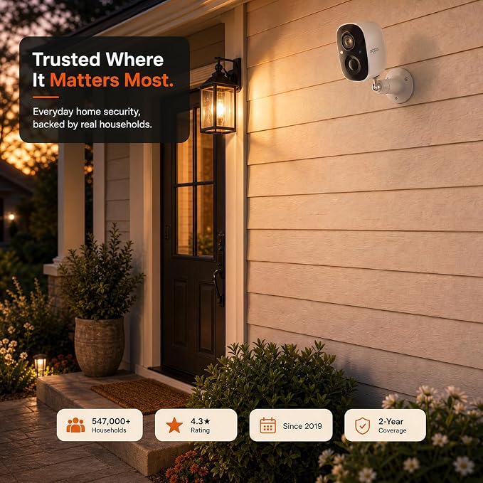 Dzees Outdoor Camera Wireless, 2K Battery Powered WiFi Surveillance Camera for Home Security System with Siren Alarm & Spotlight, Motion Detection, Color Night Vision, IP65 Waterproof Cloud/SD-2-Pack