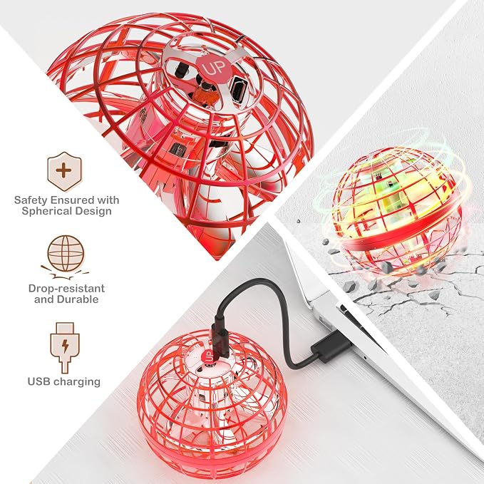 Flying Orb Ball 2025 Boomerang Hover Ball Galatic Fidget Spinner Mini Drone Cool Toys Birthday Gift Ideas for 6 7 8 9 10+ Year Old Boys Girls Teens Indoor Outdoor (Red)
