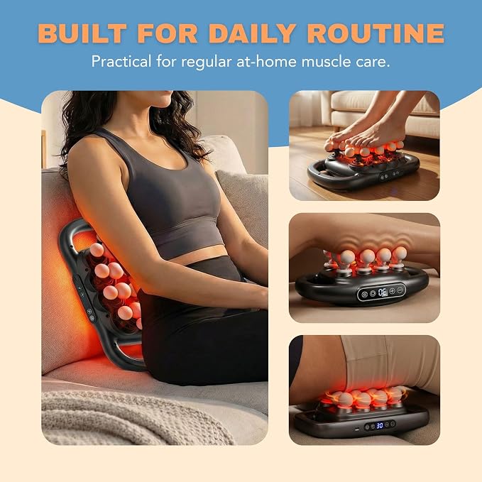 KS SHOP® 28 Head Back Massager Deep Tissue | 9 Modes & 9 Levels (81 Combinations) | 35mm Amplitude 50KG Thrust | Quiet 45dB | Type-C Rechargeable Body Massage Gun for Full Body Relief