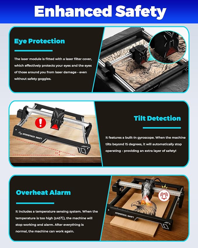 ATOMSTACK Swift Laser Engraver for Beginners, 7000mW Output Laser Cutter, Laser Class 4, 300×300mm Working Area, 0.08mm Accuacy Engraving Machine for Wood, Leather, Coated Metal, Acrylic (Swift 7W)