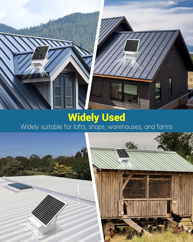 18W Solar Powered Roof Vent Fan with 8 Inch Removable Roof Vents, Ventilation and Cooling Solar Attic Exhaust Fan, Suitable for Lofts, Shops, Garages