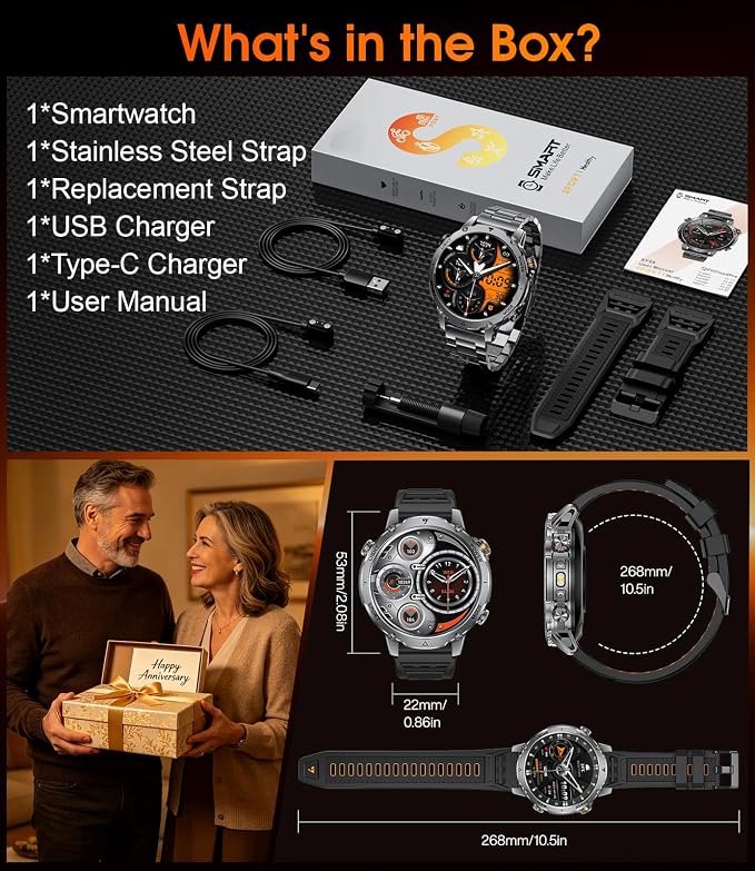 LIGE Military Smart Watch for Men, 1400mAh 60-Days Battery, 1.85" HD Smartwatch with LED Flashlight, 100+ Sports Mode, IP68 Waterproof, Pedometer, Fitness Watch for Android iOS