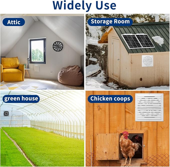 Solar Attic Fan Kit, 2pcs 20W Solar Panels + 25W DC Fan (Up to 1200RPM), Plug and Play, for Attic, Roof Vent, Greenhouse or Chicken Coop