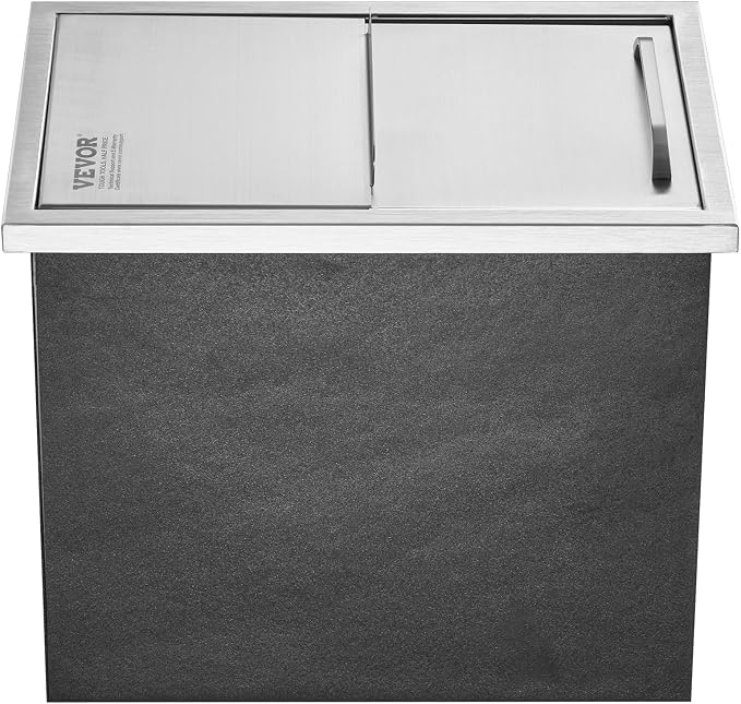 VEVOR Drop in Ice Chest, 18"L x 12"W x 14.5"H Stainless Steel Ice Cooler, Commercial Ice Bin with Sliding Cover, 40.9 qt Outdoor Kitchen Ice Bar, Drain-pipe and Drain Plug Included, for Cold Wine Beer