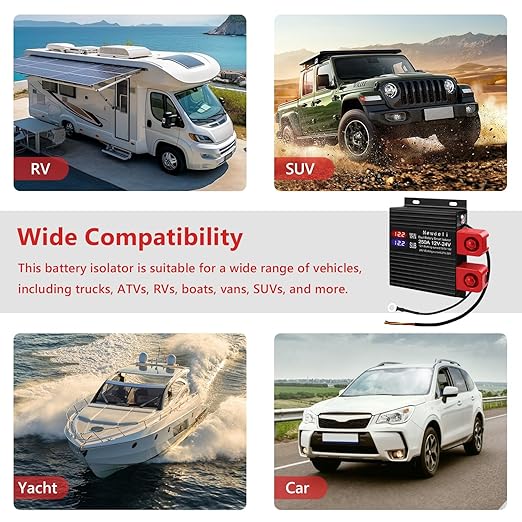 Newdeli 250 Amp Dual Battery Isolator 12V/24V Universal Voltage Sensitive Relay VSR Smart Dual Battery Isolator Kit for Marine RV UTV Car Boat Truck Trailer ATV Camper Moto