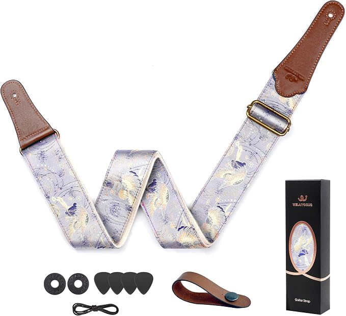 Guitar Strap, embroidery Jacquard Adjustable Guitar Straps for Acoustic/Bass/Electric Guitar, Includes Guitar Pick, Strap Button and Strap Lock, Constellation Gift (Gemini)
