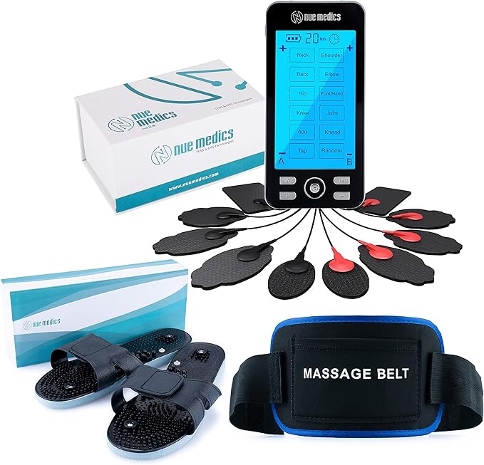 TENS Unit Muscle Stimulator for Pain Relief Muscle Therapy Rechargeable EMS Device with Electrode Pads,Massager Belt & Foot Slippers Included, Electric Pulse Massager for Back,Neck,Shoulder,Sciatica