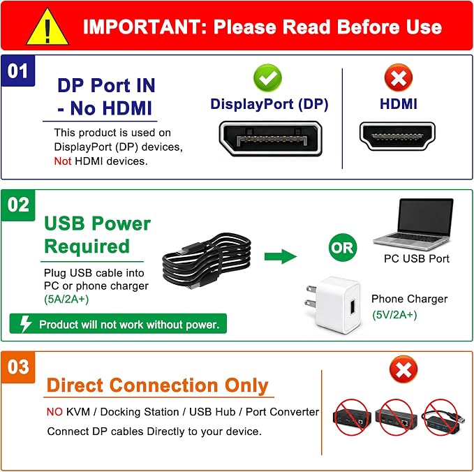 DisplayPort to HDMI and DisplayPort Adapter, 4K@60Hz Dual Monitor Adapter, DP to HDMI/Display Port Splitter 1 in 2 Out Extended Display, DisplayPort MST Hub for Desktop Laptop Graphic Card