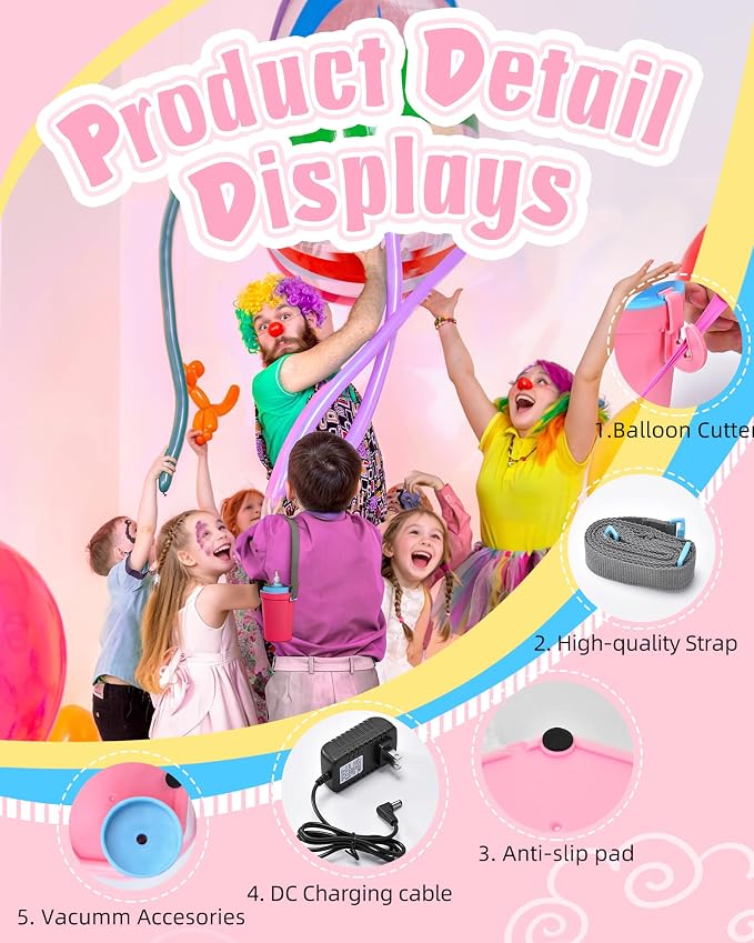 Portable Balloon Pump Electric, Rechargeable Cordless Balloon Pump Inflator for All Balloons, Latex 260q Foil Mylar Balloon Inflation, Quick-Fill Inflator& Deflator for Inflatables