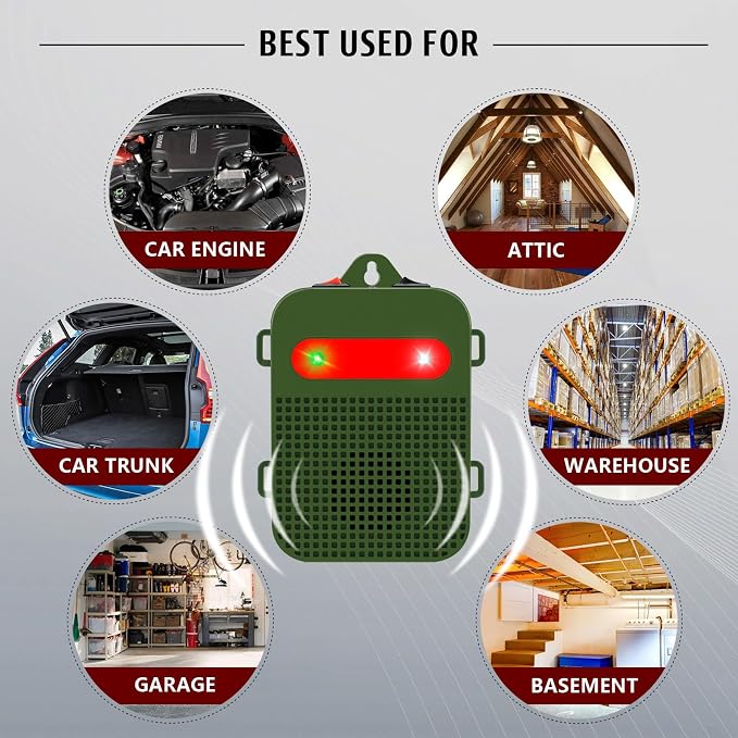Mouse Repellent Battery Operated Rodent Repellent for Car Engines Under Hood Ultrasonic Mice Repeller for Cars Indoor Garage RV Attic Rat Deterrent