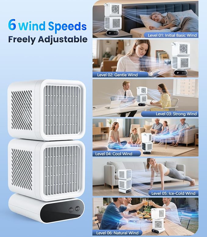 Dual-Head Desktop Fan, Portable Table Fan with Automatic Oscillation, Rechargeable Battery Operated, 12 Inch Small Quiet Fan for Bedroom, Office, Dorm & Home Use,6 Speeds,4000mAh Battery(White)
