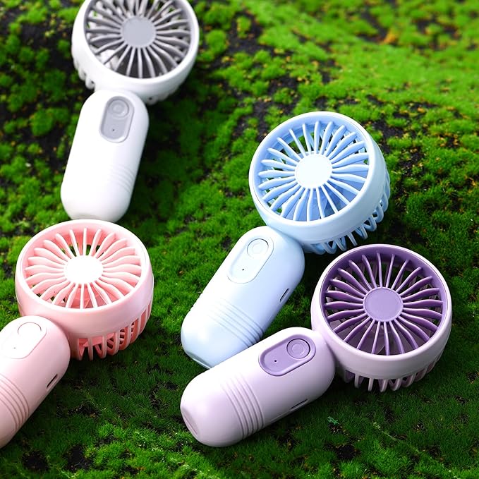 Rossesay 6 Pcs Mini Portable Fan Bulk Cute Handheld Lightweight Small Little Personal Hand Eyelash Fan 3 Speeds USB Rechargeable for Women Men Indoor Outdoor Makeup Travel (Multicolor)