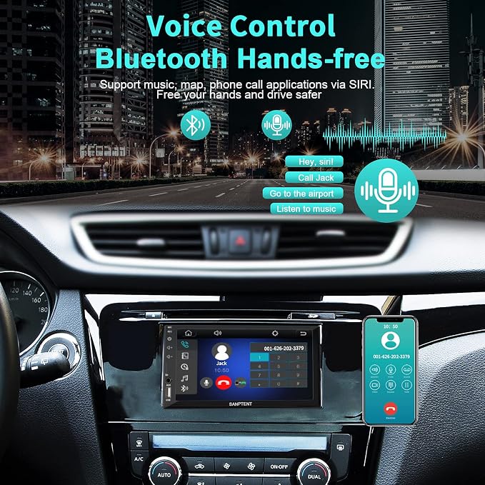 Double Din Car Stereo with 7 Inch Touchscreen, Radio Audio Receiver, Compatible with Wired Apple CarPlay & Android Auto, Mirror Link Support, Bluetooth Hands-Free, Backup Camera, FM/USB/TF/AUX, 12V