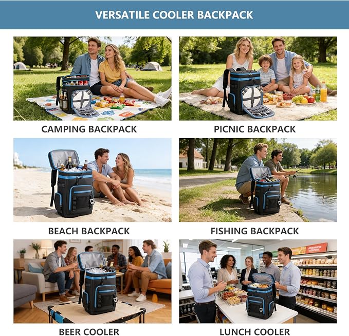 Backpack Cooler,40 Cans Cooler Backpack Insulated Waterproof&Leak Proof,Soft Cooler Bag with 2 Compartments for Men&Women,Picnic Backpack Ice Chest for Camping Hiking Fishing Lunch Beach