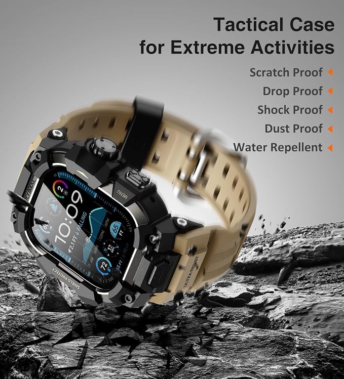 ULTIMAL Rugged Case with Band for Apple Watch 49mm,Compatible with Apple Watch Ultra 3/2/1, Military Grade Shockproof Bumper Cover for iWatch Tactical Band Men (49mm,Desert Yellow)