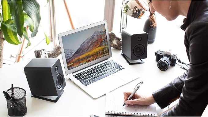 Kanto S2 Tilted Desktop Speaker Stands for Small Speakers & Compact 2”-3” Studio Monitors | Supports 6 lbs | Damping Foam Padding | Black, Pair