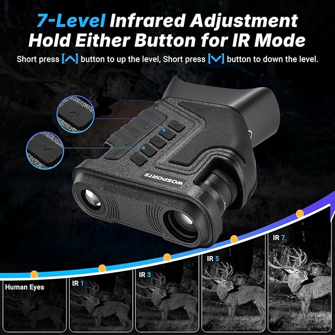 WOSPORTS 4K Night Vision Goggles - 48MP Photo, up to 80x Magnification, 10X Optical & 8X Digital Zoom, 1015FT Vision, 3" Screen, 5000mAh Rechargeable Battery, Outdoor Camping, Gift for Men
