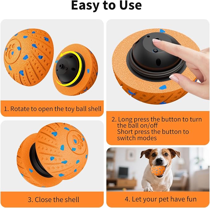 2-in-1 Interactive Dog Ball Toy for Aggressive Chewers, Automatic Moving & Bouncing E-TPU Dog Ball, 3 Modes Smart Pet Toy with Motion Sensor