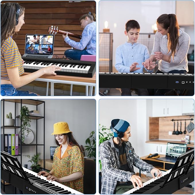 Digital Piano 88 Key Full Size Semi Weighted Electronic Keyboard Piano Set with Stand,Built-In Speakers,Electric Piano Keyboard with Sustain Pedal,Bluetooth,MIDI/USB/MP3 for Beginners Adults/81x