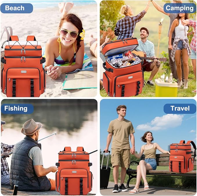 Weitars Insulated Cooler Backpack,Double Deck Waterproof Soft Cooler Bag,Backpack Coolers Leak Proof Lunch Backpack for Men Women for Travel,Camping,Picnic,Beach,Picnic,Outdoor 31L/52 Can