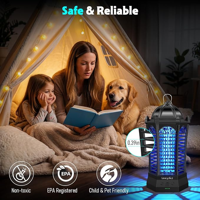 Bug Zapper Outdoor 2026, Portable Electric Mosquito Killer with Camping Light, Cordless USB Rechargeable Bug Zapper Fly Zapper Trap for Fishing, Hiking, Camping, Patio, Home