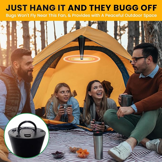 BUGGOFF Black Fly & Flying Insect Repellent Fan with Twin Blades, Table top & Hangable, Battery Powered or 5V Plug in, Batteries NOT Included. Safe Blades with Auto Stop. (1 Pack)
