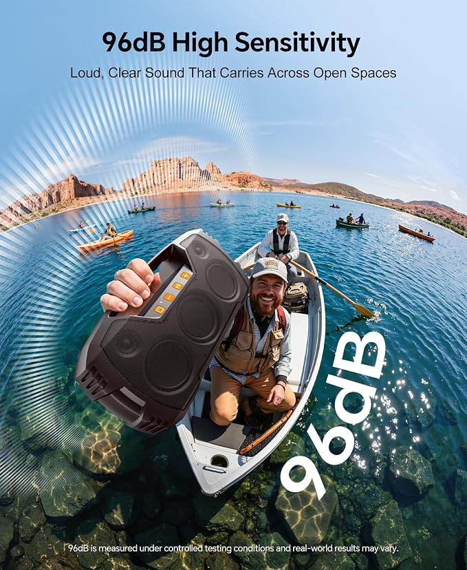 IPX7 Waterproof Outdoor Bluetooth Speaker, Wireless, 90W(Peak), 32H Playtime, Floating Design, Deep Bass & Loud Stereo Sound, Portable with Handle, Rugged for Pool, Beach, Kayaking, Hiking, Dark Brown