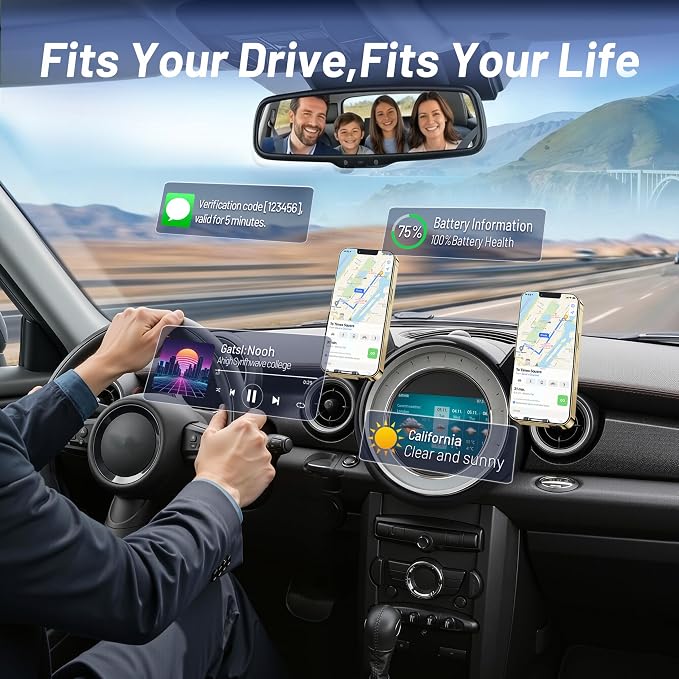 Phone Mount for BMW Mini Cooper (2007-2013 R56, 08-14 R55, 09-15 R57, 12-15 R58/R59), Magnetic iPhone Holder, Magsafe Car Mount Charger, 2PC 15W Wireless Car Charger, Hands Free & 360°,Car Accessories