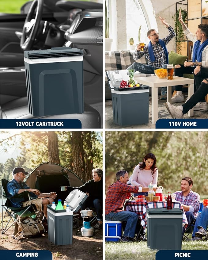SubSun Electric Cooler & Warmer with Handle 32 Quart (30L), Portable Thermoelectric Fridge, 12V Car Refrigerator, 12V/24V DC 110~240 V AC for Outdoor Camping Travel Home Use, Grey