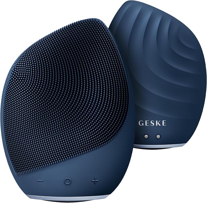GESKE SmartAppGuided Sonic Facial Brush 5 in 1 | Vibrating Electric Cleansing Brush | Soft Silicone | Professional Cleanser | Skin Exfoliator | Face Massager