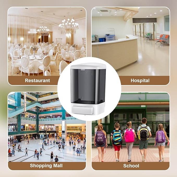 Hushee 8 Pcs Plastic Wall Mounted Soap Dispenser Commercial Manual Soap Containers Wall Dispenser for Kitchen Shower Hotel Liquid Shampoo Gel Chamber (33.8 oz 1000 ml,Black)
