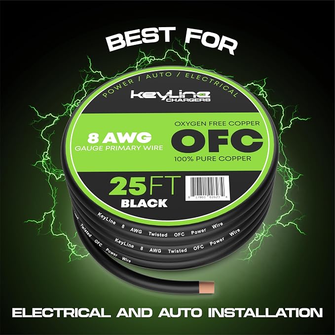 8 Gauge Wire (25ft) AWG Amp Battery Cable for Automotive Electrical Wiring - Oxygen Free Copper (OFC) Welding Cable 8GA - Car Amplifier Power & Ground Cable, Stereo Audio Speakers, RV Trailer Wiring