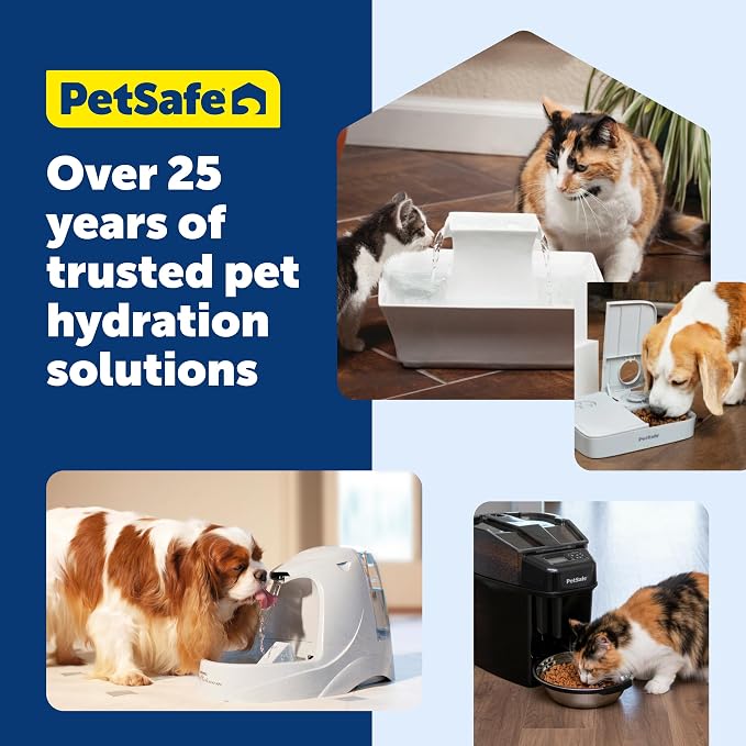 PetSafe Healthy Pet Food and Water Station with Waterproof Silicone Mat - Automatic Gravity Food and Water Dispenser for Cats and Dogs - BPA-Free Reservoir - Removable Stainless Steel Bowl - Medium