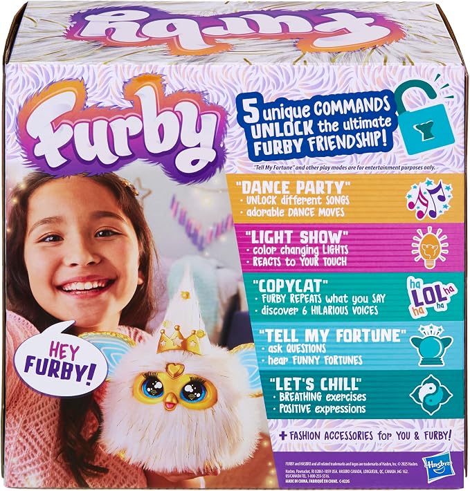 Furby Gold Glam Interactive Plush Toys for 6 Year Old Girls & Boys & Up, Voice Activated Animatronic, Speaks English & Furbish, White (Amazon Exclusive)