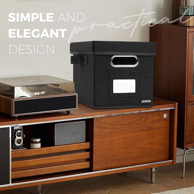 7-inch Vinyl Record Storage Box Set of 2 - Album Storage Holds 120+ Single Records, Decorative LP Storage Organizer Crate with Lid, Sturdy Moving Boxes for Vinyl, Easy to Carry and Organize Your Album
