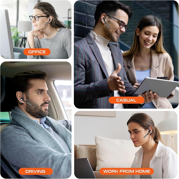 Ultralight Bluetooth Headset with Noise Cancelling Microphone, Bluetooth Earpiece with Carrying Case, Wireless Headset for PC/Laptop, Compatible with MS Teams, Zoom, Google Meet, and More - Black