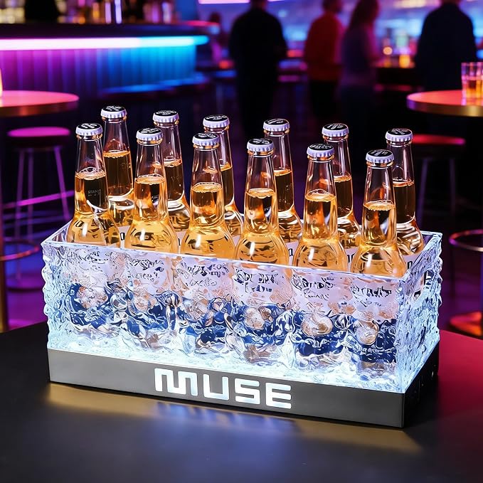 WILON LED Ice Bucket for Parties Large Capacity | Acrylic Cooler with Remote & Colorful Lights for Beer Wine Cocktails, Portable Tub for Indoor & Outdoor, Bar Essential