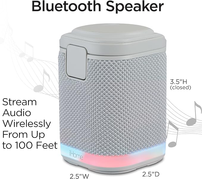 iHome Bluetooth Speaker with Wireless Charger, Charging Station with Color Changing Night Light - Gray (iPBT50G)