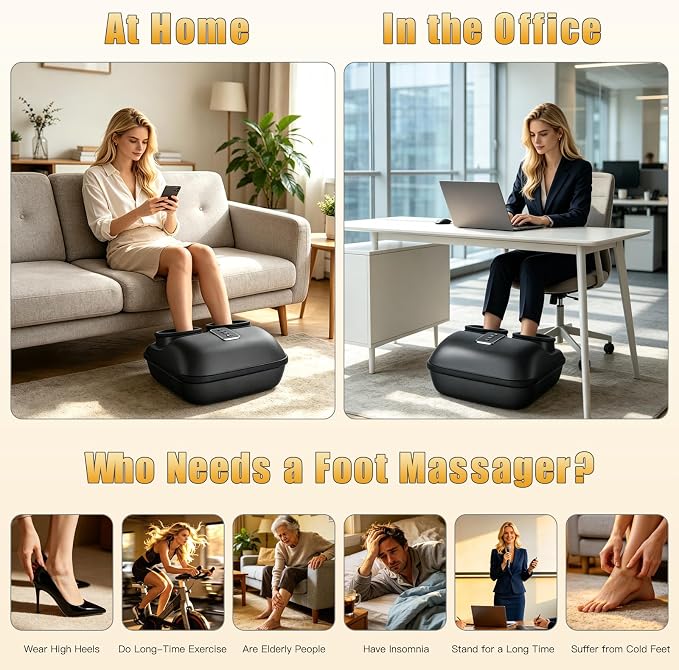 Foot Massager with Heat, Heated Foot Massager for Neuropathy Plantar Fasciitis, Upgrade 6 Airbags 29 Nodes Deep Rolling, Compression, Ankle Kneading, Gifts for Men Women