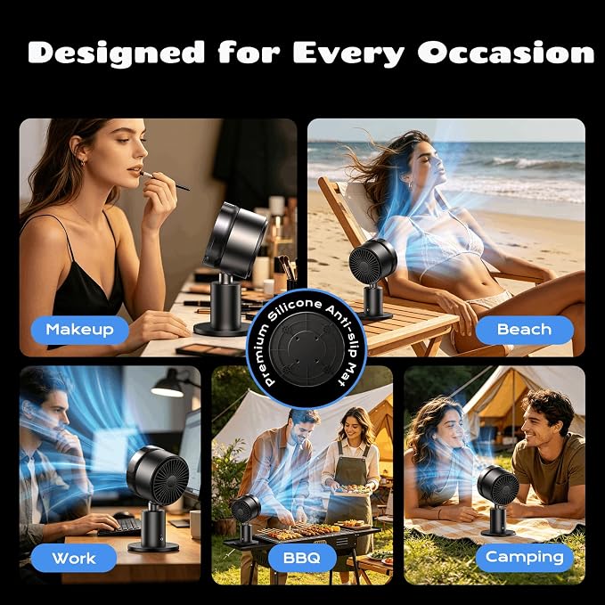 KIMMOO USB Rechargable Desk Fan, 2-in-1 Turbo Table Fan with 5-Color Light, 180° Oscillating,100 Speeds, 6000mAh Battery, LED Display, Quiet Portable Desktop Fan for Bedroom/Office/Dorm/Home (Black)