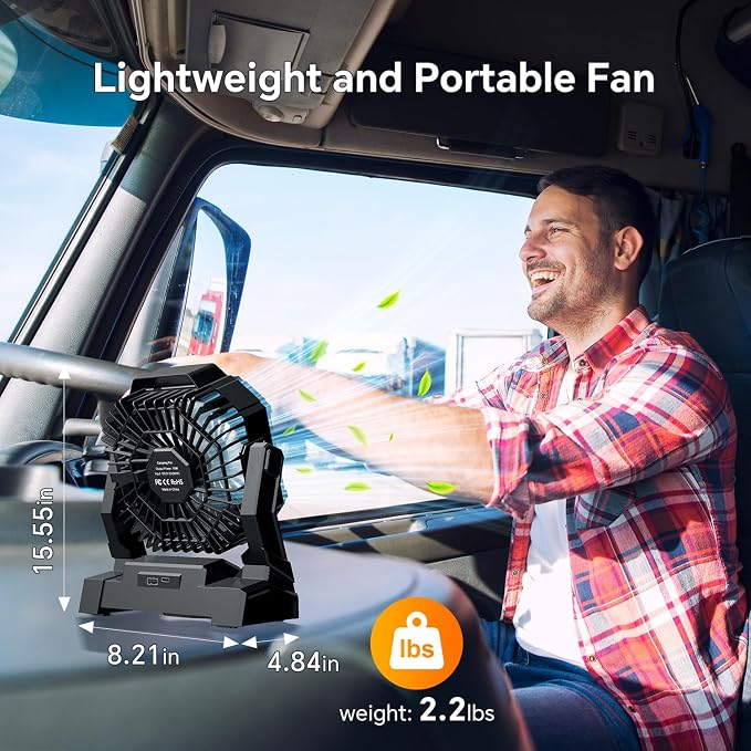 Portable Camping Fan with LED Lantern, 15000mAh Rechargeable Battery Operated Fan with 3 Speeds & Digtal, Personal USB Table for Camping Essential & Hurricane-Ready