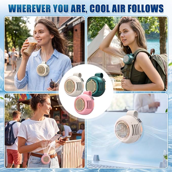 3 Pack Portable Silent Mini Bladeless Fan Clip on 5 Adjustable Speeds Digital Display 360 Rotatable USB Rechargeable Electric Small Fan for Shirt Waist Outdoor Travel(Beige Pink Green)