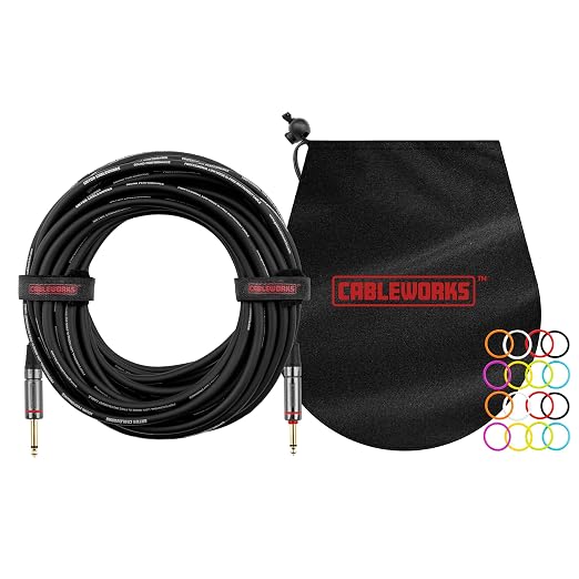 Cableworks By Gator Cases Headliner Series Premium 30 Ft Straight to Straight Guitar Instrument Cable with Quiet Switch Technology (GCWH-INS-30QT)