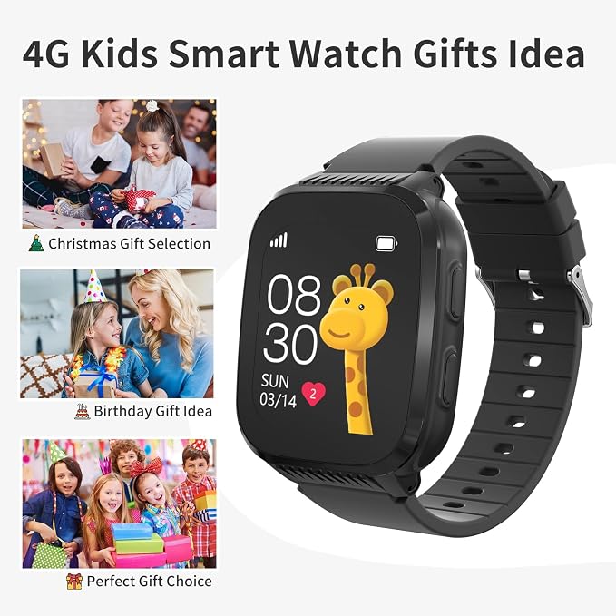 4G Kids Smart Watch Boys with GPS Tracker & Call Phone, Smart Watch for Kids Age 5-12 with SOS Calling, School Mode Parental Controls 12/24 Hr Text Message HD Video Call Voice Chat (Black)