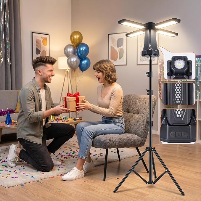 16000mAh Telescopic Camping Light, Rechargeable LED Lantern with Tripod Stand, Portable Flashlight & Power Bank, 300° Rotatable Dimmable Tent Light, Magnetic Base & SOS for Hiking, Fishing, Camping